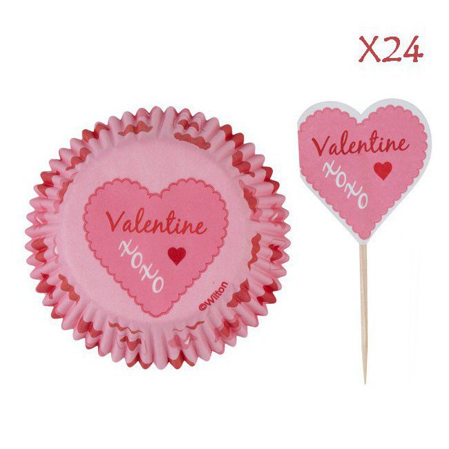 Kit à cupcakes: 24 caissettes + pics ST Valentin XOXO