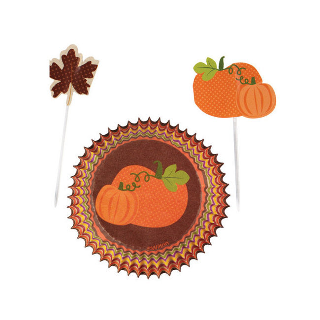 Kit cupcakes: caissettes et pics thème automne 