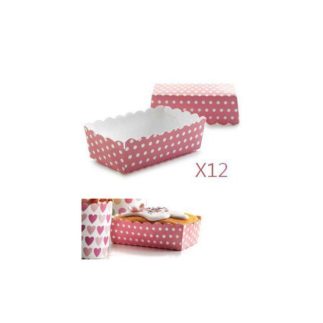 12 Caissettes rectangulaires à pois pour mini cakes