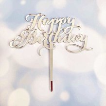Topper à gâteau "Happy Birthday" argenté