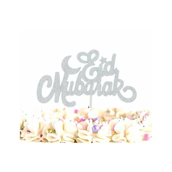 Topper à gâteau "Eid Mubarak" argenté 