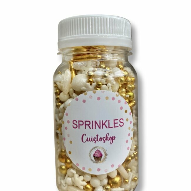 Sprinkles en sucre NEIGE/BLANC/OR100g
